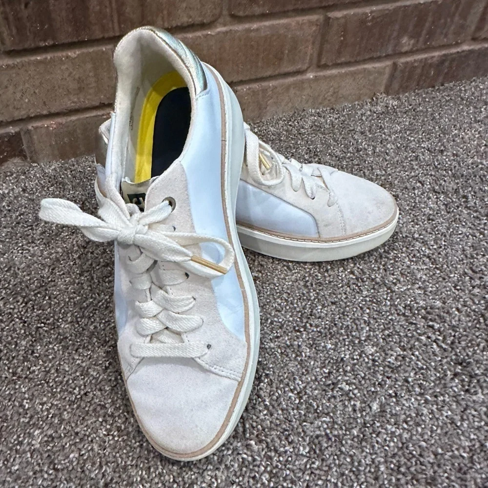Cole Haan GrandPrø Topspin Sneakers White Leather & Suede Gold Accents Size 6.5